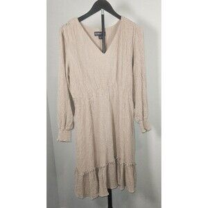 Harper‎ 241 Dress Womens Medium Beige Textured Ruffle Boho Cottagecore M